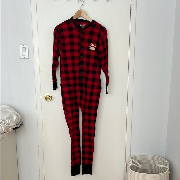 Red Plaid Kids One Piece Pajama - Picture 1 of 4